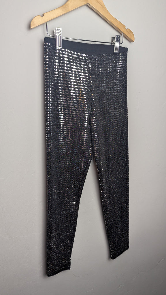 Matalan Black & Silver Party Leggings - Girls 9 Years Little Ones Preloved Used, Preloved, Preworn Baby, Girls & Boys Clothes. Kids & Children's second hand Clothing UK Online. Cheap affordable. Brands including Next, Joules, Nutmeg Morrisons, TU, F&F, H&M.