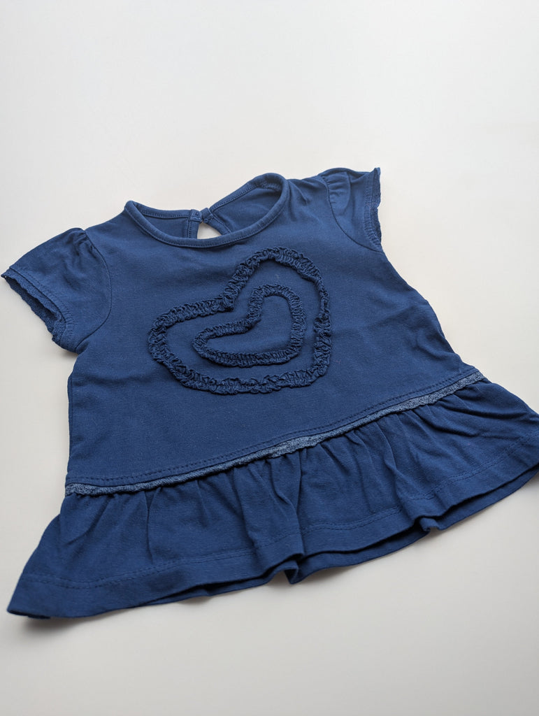 Matalan Navy Heart Top - Girls 3-6 Months Little Ones Preloved Used, Preloved, Preworn Baby, Girls & Boys Clothes. Kids & Children's second hand Clothing UK Online. Cheap affordable. Brands including Next, Joules, Nutmeg Morrisons, TU, F&F, H&M.