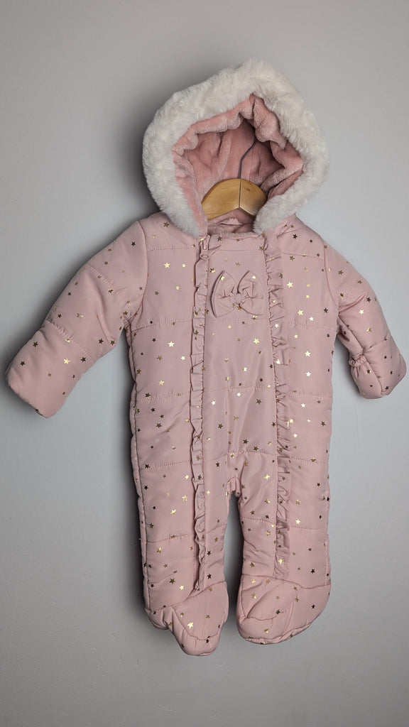 Matalan Pink & Gold Star Pram Suit - Girls 0-3 Months Little Ones Preloved Used, Preloved, Preworn & Second Hand Baby, Kids & Children's Clothing UK Online. Cheap affordable. Brands including Next, Joules, Nutmeg Morrisons, TU, F&F, H&M.