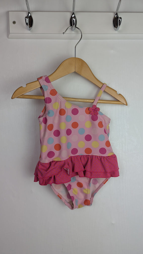 Matalan Pink Spot Swimsuit - Girls 9-12 Months Little Ones Preloved Used, Preloved, Preworn Baby, Girls & Boys Clothes. Kids & Children's second hand Clothing UK Online. Cheap affordable. Brands including Next, Joules, Nutmeg Morrisons, TU, F&F, H&M.