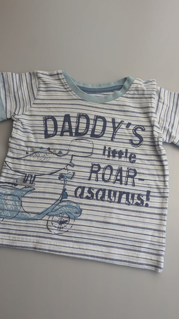 Matalan Striped Daddy's Little Roar-asaurus Top - Boys 12-18 Months Matalan Used, Preloved, Preworn & Second Hand Baby, Kids & Children's Clothing UK Online. Cheap affordable. Brands including Next, Joules, Nutmeg Morrisons, TU, F&F, H&M.