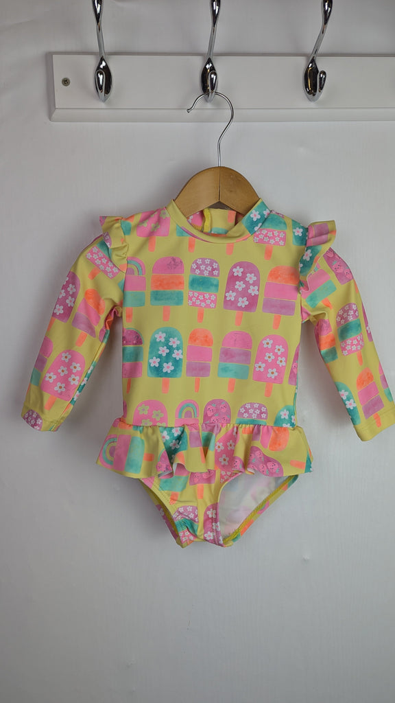 Matalan Yellow Lolly Pop Swimsuit - Girls 6-9 Months Little Ones Preloved Used, Preloved, Preworn Baby, Girls & Boys Clothes. Kids & Children's second hand Clothing UK Online. Cheap affordable. Brands including Next, Joules, Nutmeg Morrisons, TU, F&F, H&M.