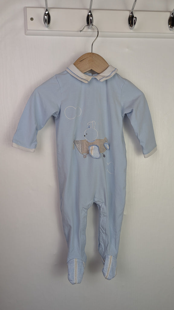 Mayoral Blue Bunny Plane Sleepsuit - Boys 4-6 Months Little Ones Preloved Used, Preloved, Preworn Baby, Girls & Boys Clothes. Kids & Children's second hand Clothing UK Online. Cheap affordable. Brands including Next, Joules, Nutmeg Morrisons, TU, F&F, H&M.