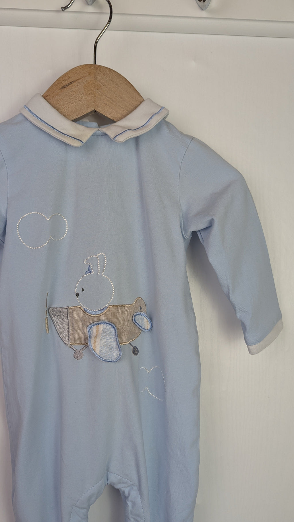 Mayoral Blue Bunny Plane Sleepsuit - Boys 4 - 6 Months - Little Ones Preloved. Second Hand Children's & Preloved Baby, Kids, Girls & Boys Clothes. UK online