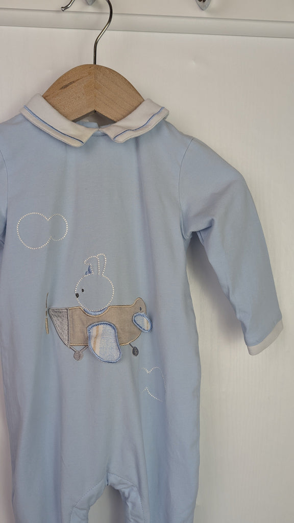 Mayoral Blue Bunny Plane Sleepsuit - Boys 4-6 Months Little Ones Preloved Used, Preloved, Preworn Baby, Girls & Boys Clothes. Kids & Children's second hand Clothing UK Online. Cheap affordable. Brands including Next, Joules, Nutmeg Morrisons, TU, F&F, H&M.