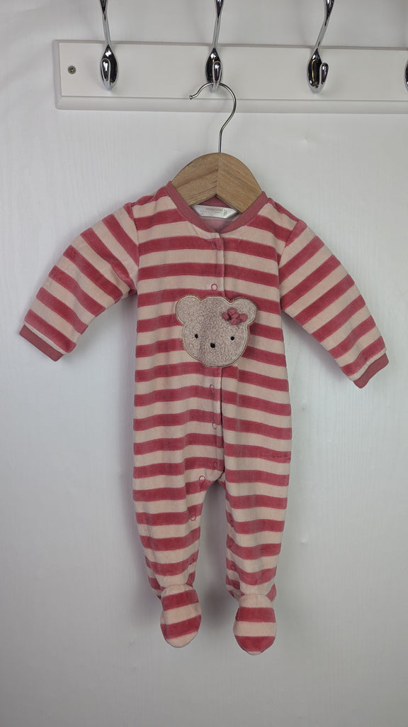 Mayoral Pink Bear Velour Sleepsuit - Girls 1-2 Months Little Ones Preloved Used, Preloved, Preworn Baby, Girls & Boys Clothes. Kids & Children's second hand Clothing UK Online. Cheap affordable. Brands including Next, Joules, Nutmeg Morrisons, TU, F&F, H&M.