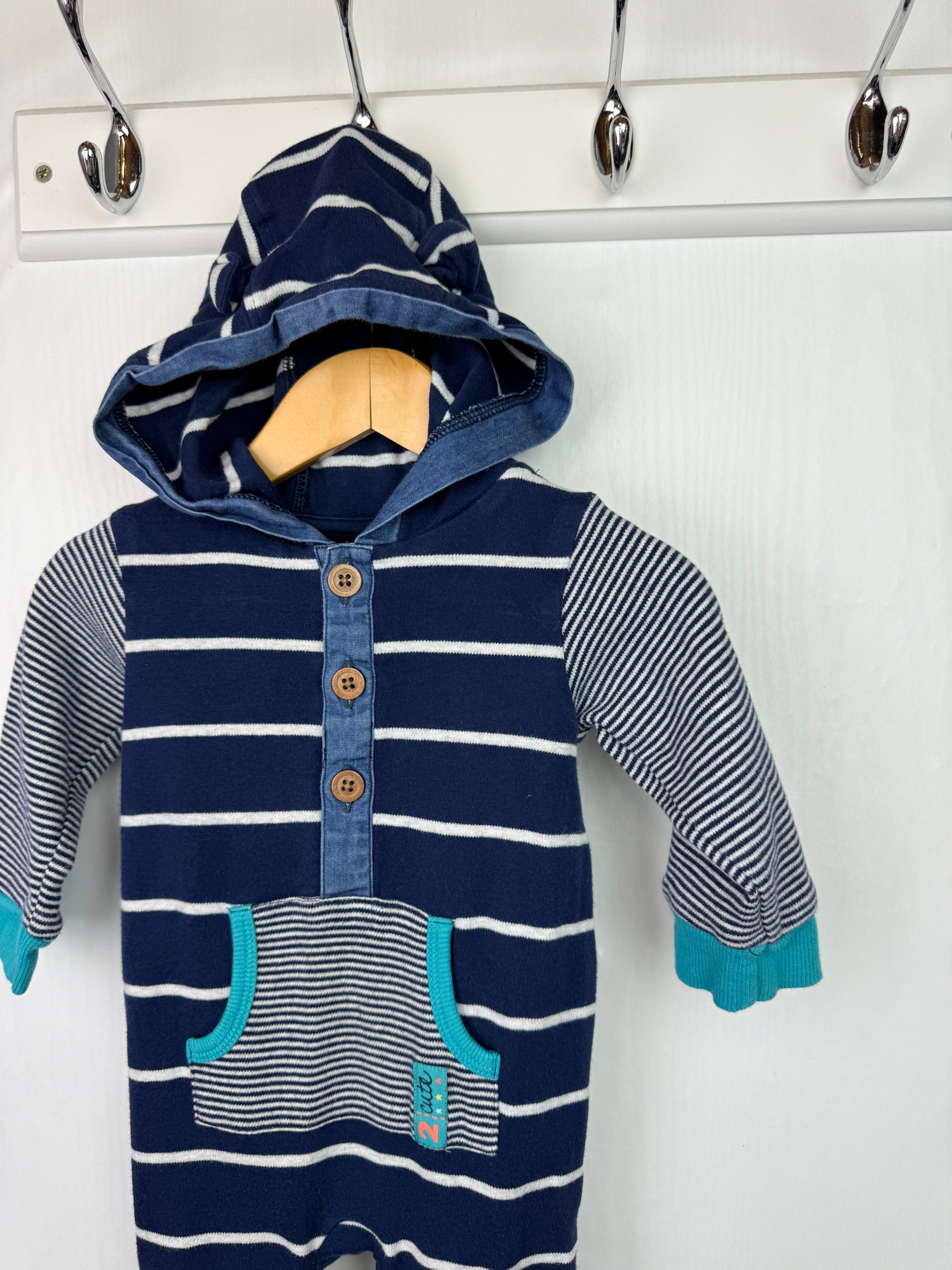 M&Co Striped Hoodie Romper - Boys 3 - 6 Months - Little Ones Preloved. Second Hand Children's & Preloved Baby, Kids, Girls & Boys Clothes. UK online