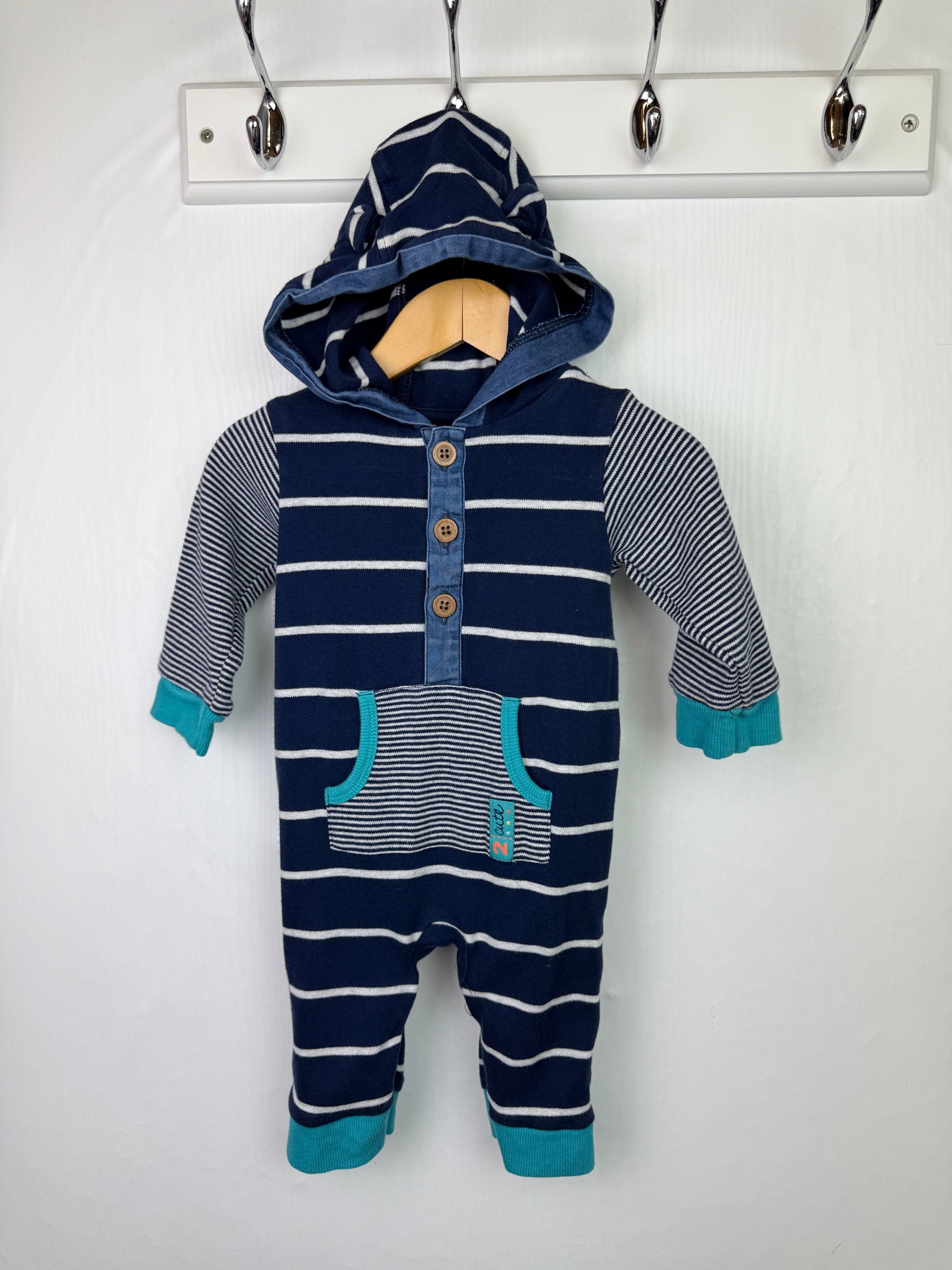 M&Co Striped Hoodie Romper - Boys 3 - 6 Months - Little Ones Preloved. Second Hand Children's & Preloved Baby, Kids, Girls & Boys Clothes. UK online