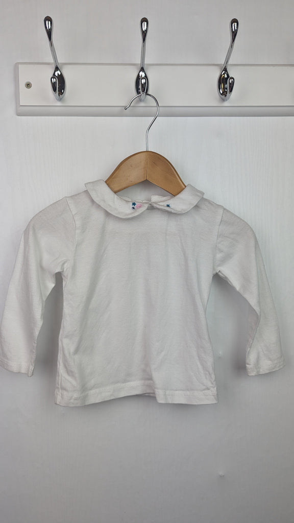 M&Co White Floral Collar Top - Girls 6-9 Months Little Ones Preloved Used, Preloved, Preworn & Second Hand Baby, Kids & Children's Clothing UK Online. Cheap affordable. Brands including Next, Joules, Nutmeg Morrisons, TU, F&F, H&M.