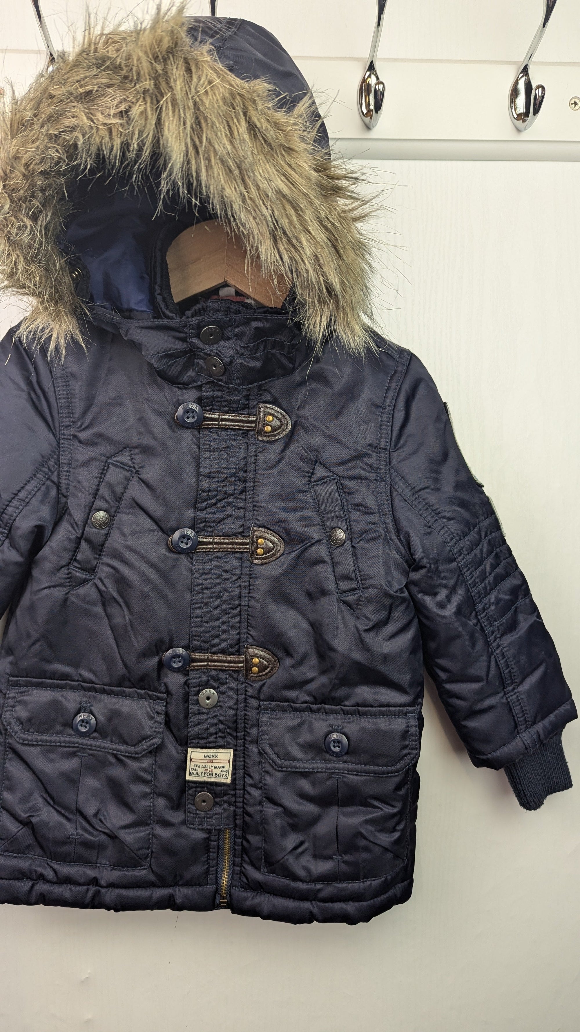 Mexx Navy Hooded Coat - Boys 12 - 18 Months - Little Ones Preloved. Second Hand Children's & Preloved Baby, Kids, Girls & Boys Clothes. UK online