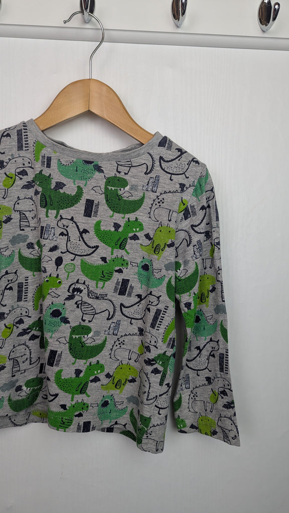 Mini Club Grey Dinosaur Long Sleeve Top - Boys 4-5 Years Little Ones Preloved Used, Preloved, Preworn & Second Hand Baby, Kids & Children's Clothing UK Online. Cheap affordable. Brands including Next, Joules, Nutmeg Morrisons, TU, F&F, H&M.