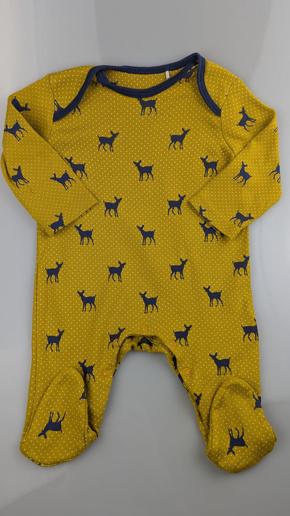 Mini Club Mustard Deer Sleepsuit - Unisex 0-3 Months Mini club Used, Preloved, Preworn & Second Hand Baby, Kids & Children's Clothing UK Online. Cheap affordable. Brands including Next, Joules, Nutmeg Morrisons, TU, F&F, H&M.