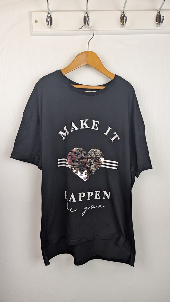 Miss Evie 'Make it Happen' Sequin Top - Girls 13-14 Years Little Ones Preloved Used, Preloved, Preworn Baby, Girls & Boys Clothes. Kids & Children's second hand Clothing UK Online. Cheap affordable. Brands including Next, Joules, Nutmeg Morrisons, TU, F&F, H&M.