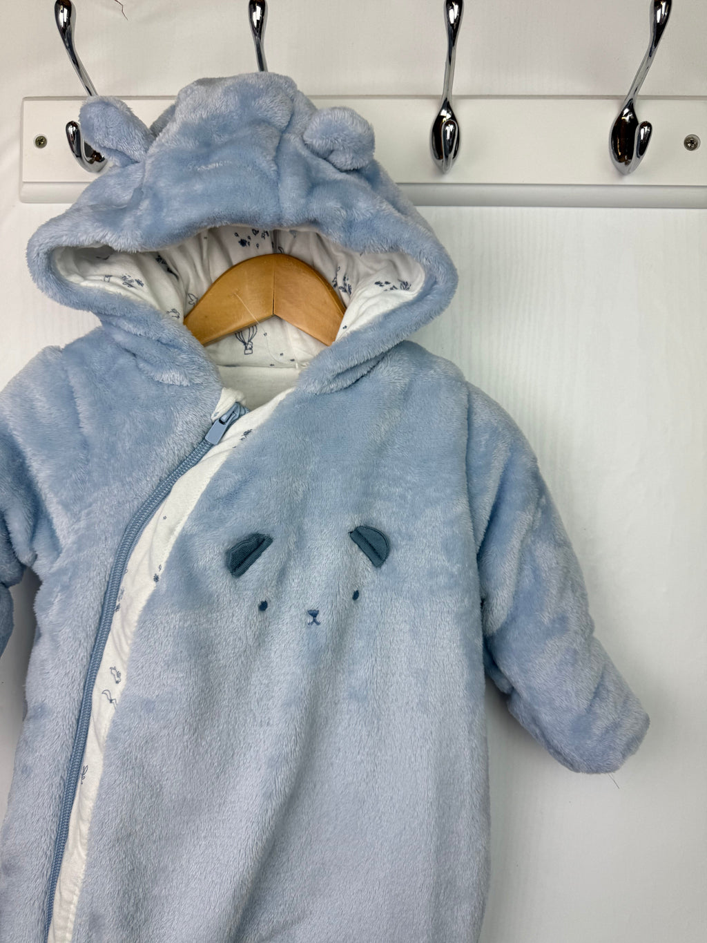 Mothercare Blue Fluffy Pramsuit - Boys 3 - 6 Months - Little Ones Preloved. Second Hand Children's & Preloved Baby, Kids, Girls & Boys Clothes. UK online