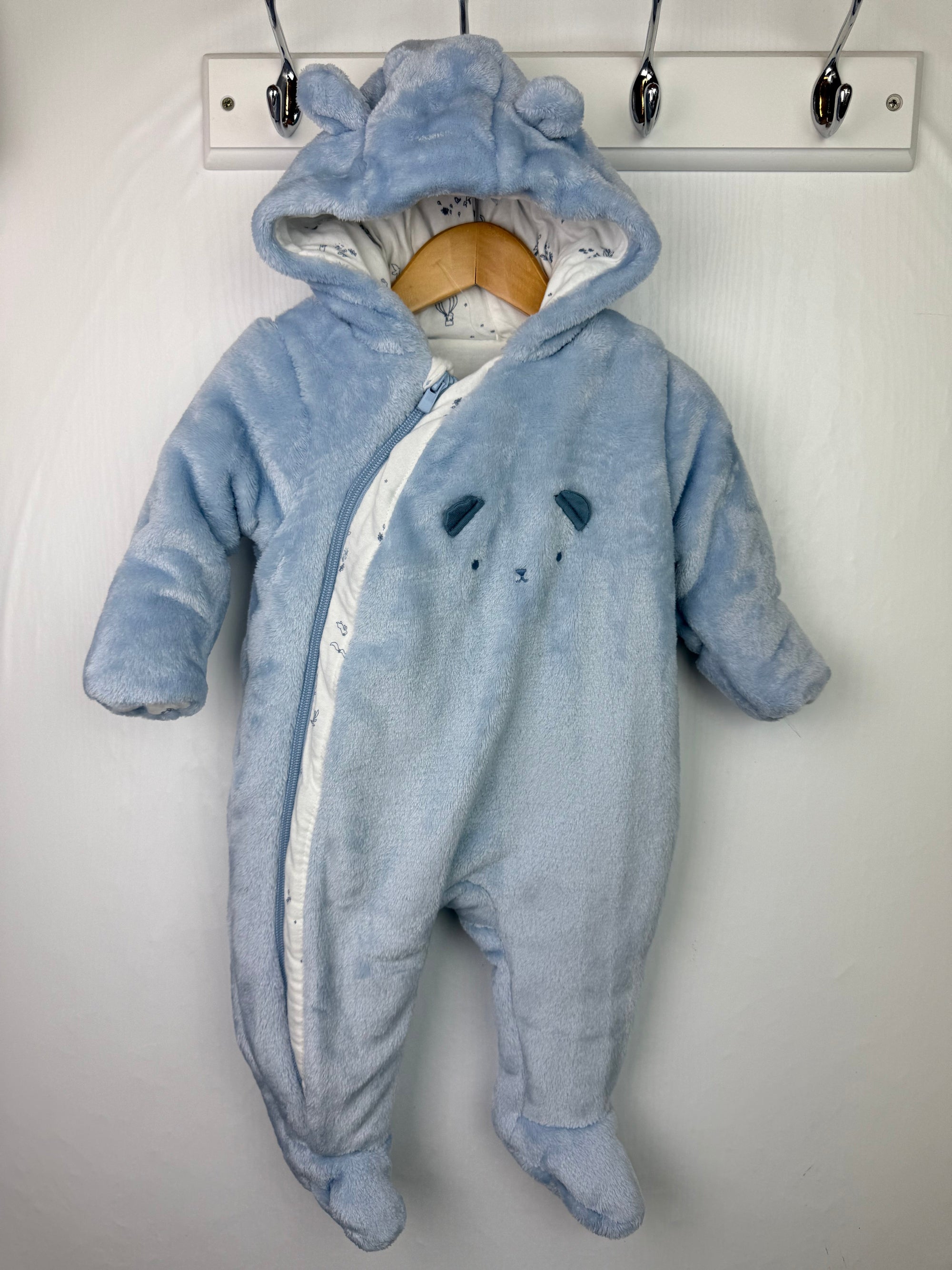 Mothercare Blue Fluffy Pramsuit - Boys 3 - 6 Months - Little Ones Preloved. Second Hand Children's & Preloved Baby, Kids, Girls & Boys Clothes. UK online