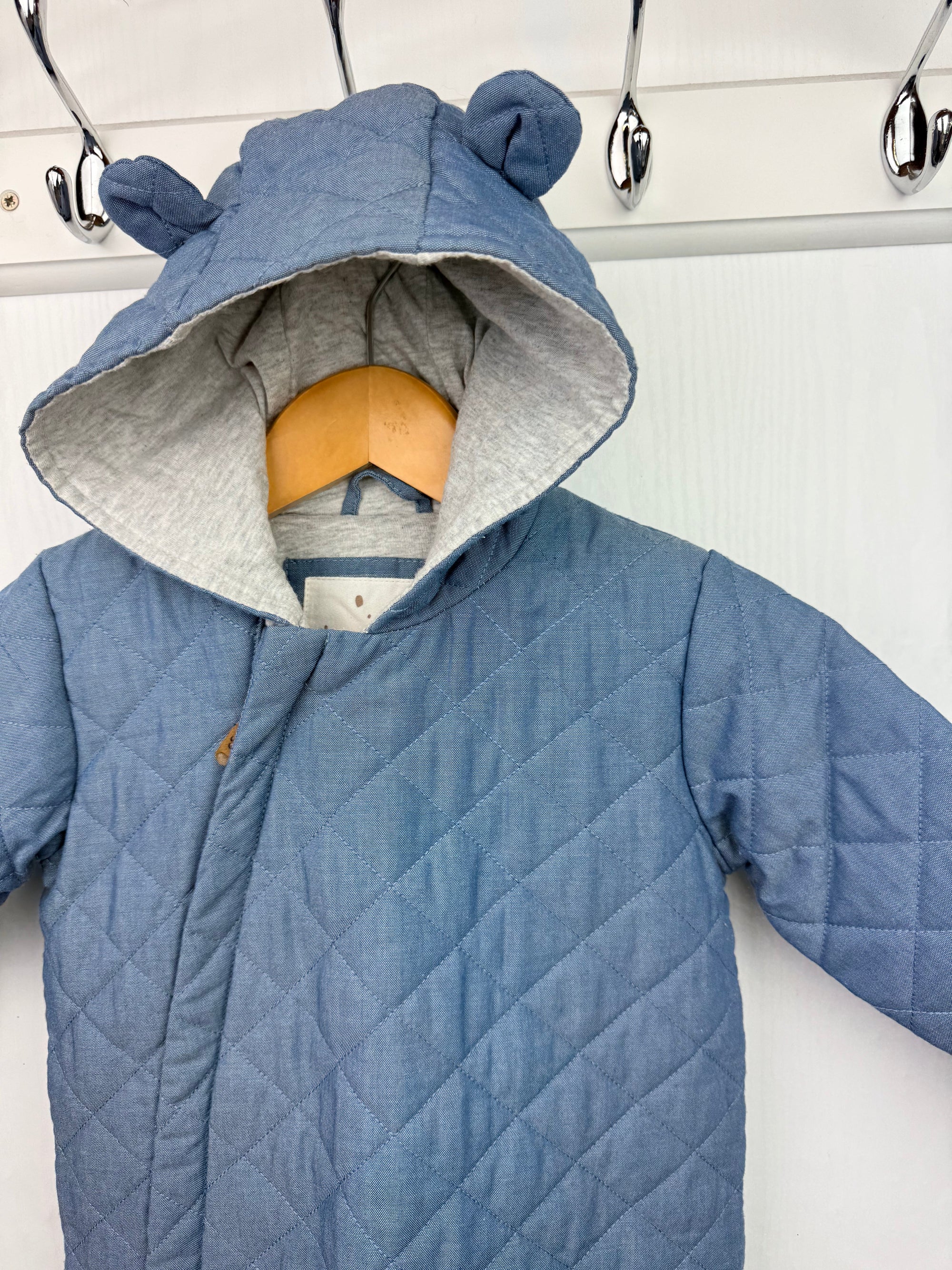 Mothercare Blue Quilted Bear Pramsuit - Boys 6 - 9 Months - Little Ones Preloved. Second Hand Children's & Preloved Baby, Kids, Girls & Boys Clothes. UK online