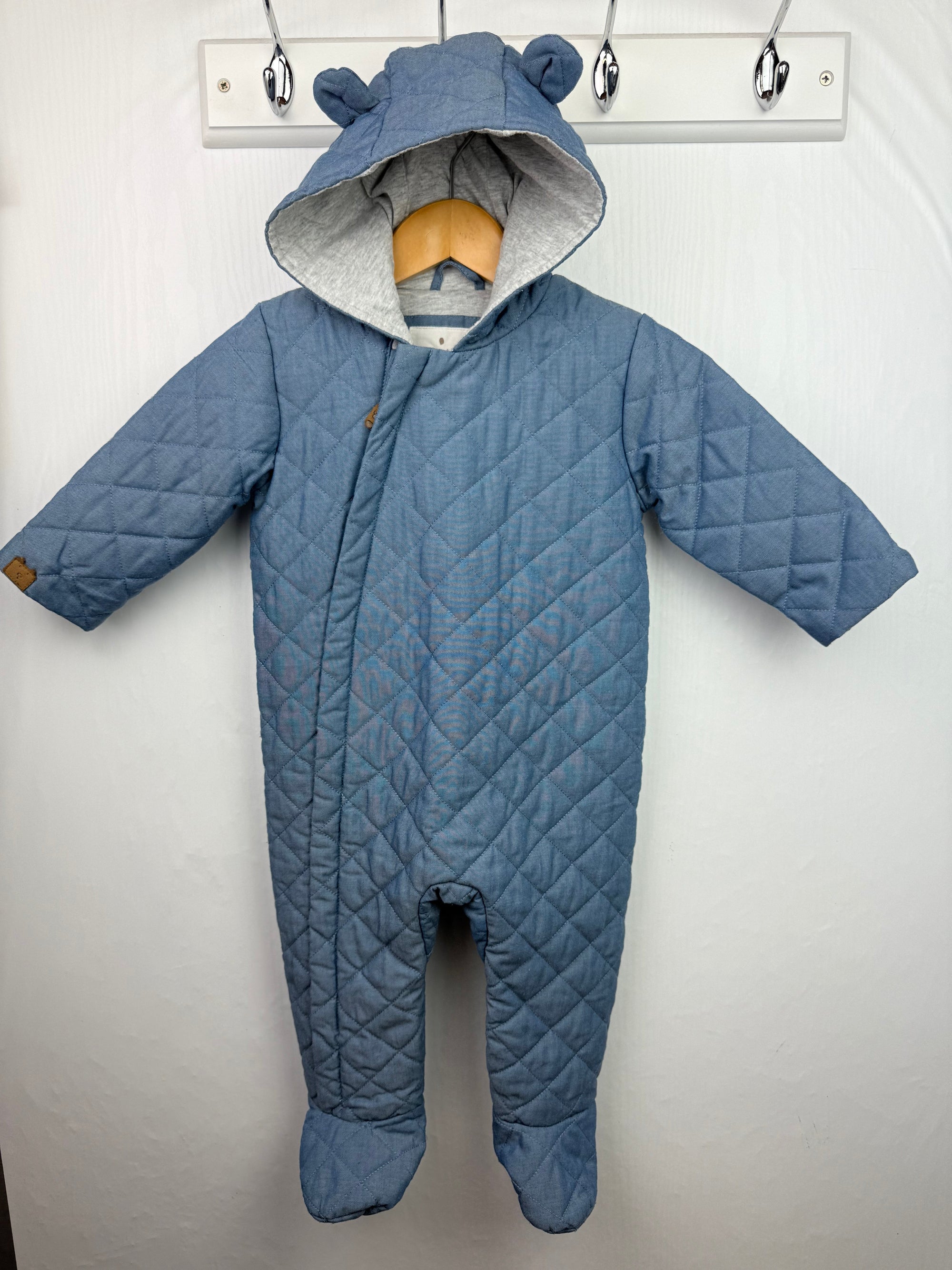 Mothercare Blue Quilted Bear Pramsuit - Boys 6 - 9 Months - Little Ones Preloved. Second Hand Children's & Preloved Baby, Kids, Girls & Boys Clothes. UK online