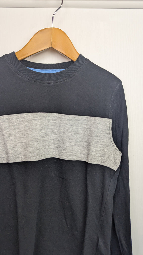 M&S Black & Grey Long Sleeve Top - Boys 7-8 Years Little Ones Preloved Used, Preloved, Preworn Baby, Girls & Boys Clothes. Kids & Children's second hand Clothing UK Online. Cheap affordable. Brands including Next, Joules, Nutmeg Morrisons, TU, F&F, H&M.