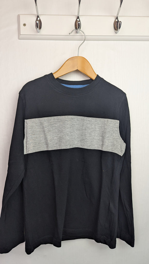 M&S Black & Grey Long Sleeve Top - Boys 7-8 Years Little Ones Preloved Used, Preloved, Preworn Baby, Girls & Boys Clothes. Kids & Children's second hand Clothing UK Online. Cheap affordable. Brands including Next, Joules, Nutmeg Morrisons, TU, F&F, H&M.