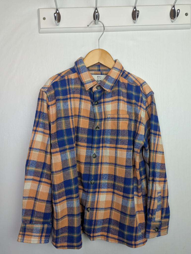 M&S Blue & Orange Check Shirt - Boys 6-7 Years Little Ones Preloved Used, Preloved, Preworn Baby, Girls & Boys Clothes. Kids & Children's second hand Clothing UK Online. Cheap affordable. Brands including Next, Joules, Nutmeg Morrisons, TU, F&F, H&M.