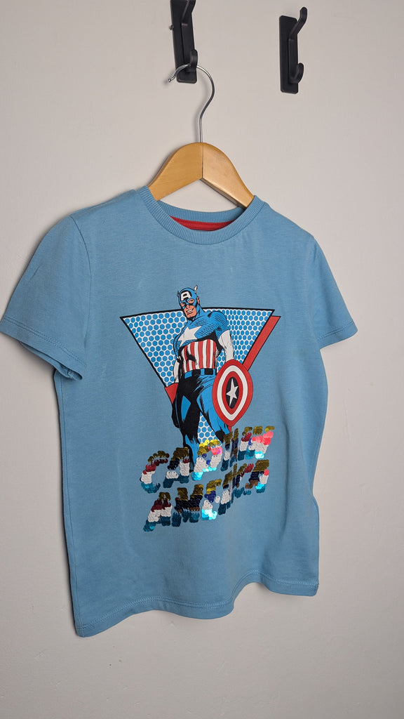 M&S Captain America Short Sleeve Top - Boys 5-6 Years Little Ones Preloved Used, Preloved, Preworn Baby, Girls & Boys Clothes. Kids & Children's second hand Clothing UK Online. Cheap affordable. Brands including Next, Joules, Nutmeg Morrisons, TU, F&F, H&M.