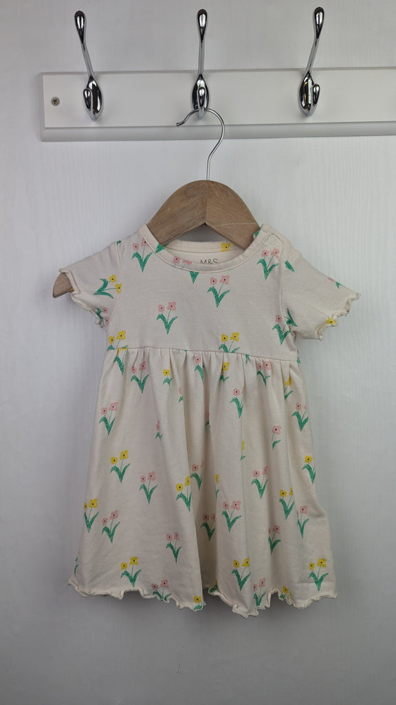 M&S Cream Floral Dress - Girls 3-6 Months Little Ones Preloved Used, Preloved, Preworn & Second Hand Baby, Kids & Children's Clothing UK Online. Cheap affordable. Brands including Next, Joules, Nutmeg Morrisons, TU, F&F, H&M.