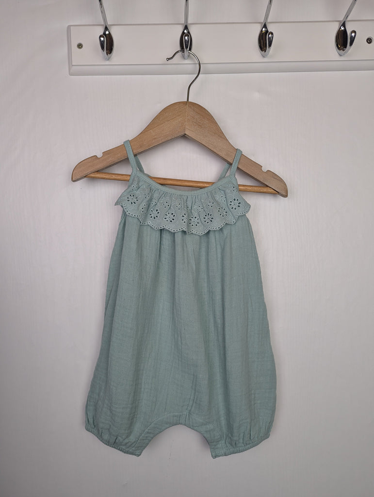 M&S Eyelet Muslin Romper - Girls 3-6 Months Little Ones Preloved Used, Preloved, Preworn Baby, Girls & Boys Clothes. Kids & Children's second hand Clothing UK Online. Cheap affordable. Brands including Next, Joules, Nutmeg Morrisons, TU, F&F, H&M.