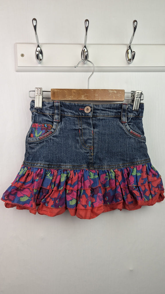 M&S Floral Denim Skirt - Girls 3-4 Years Marks & Spencer Used, Preloved, Preworn & Second Hand Baby, Kids & Children's Clothing UK Online. Cheap affordable. Brands including Next, Joules, Nutmeg Morrisons, TU, F&F, H&M.