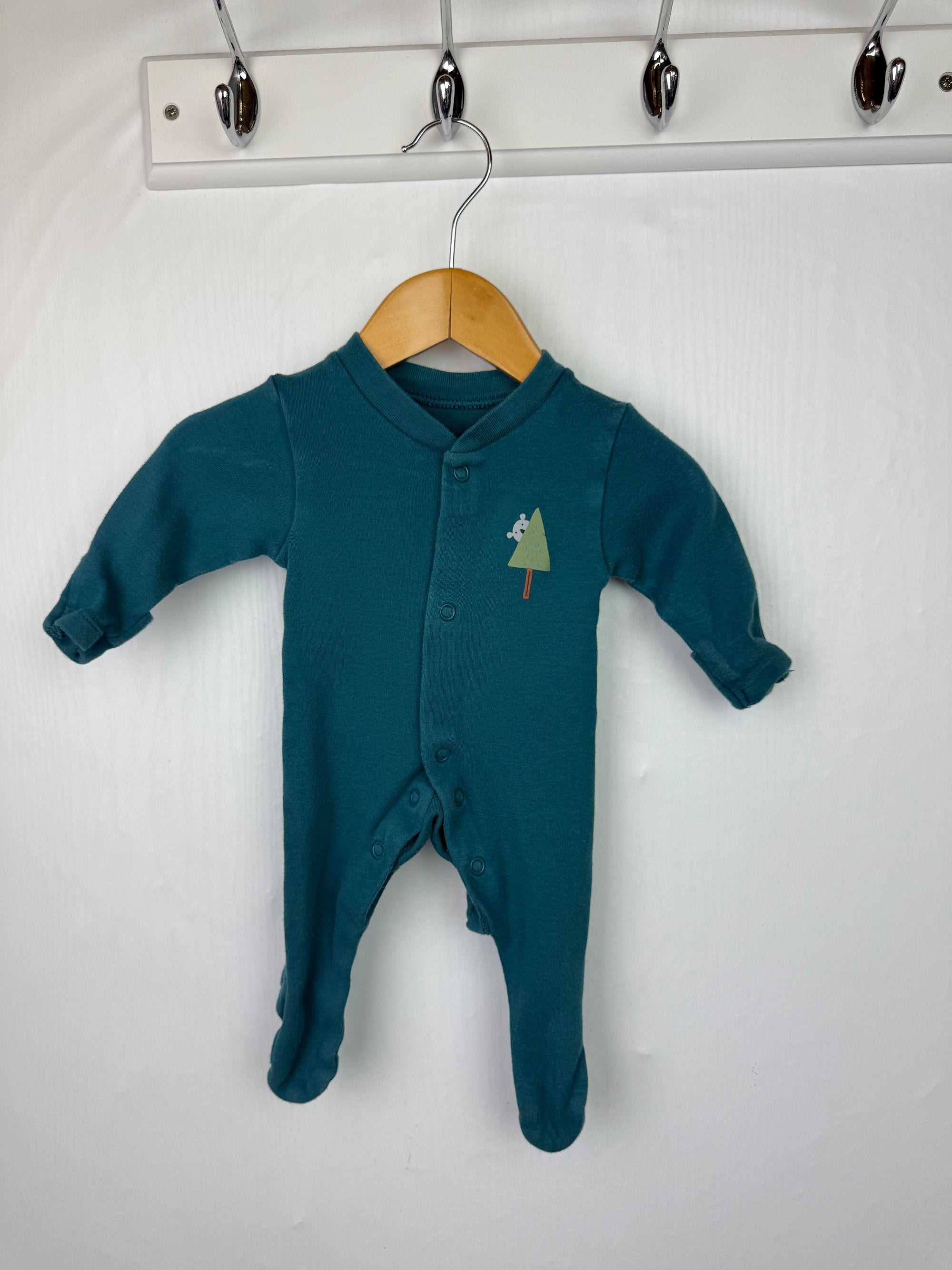 M&S Green Sleepsuit - Boys Newborn - Little Ones Preloved. Second Hand Children's & Preloved Baby, Kids, Girls & Boys Clothes. UK online