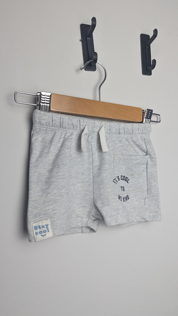 M&S Grey 'Cool to be Kind' Shorts - Boys 0-3 Months Little Ones Preloved Used, Preloved, Preworn & Second Hand Baby, Kids & Children's Clothing UK Online. Cheap affordable. Brands including Next, Joules, Nutmeg Morrisons, TU, F&F, H&M.