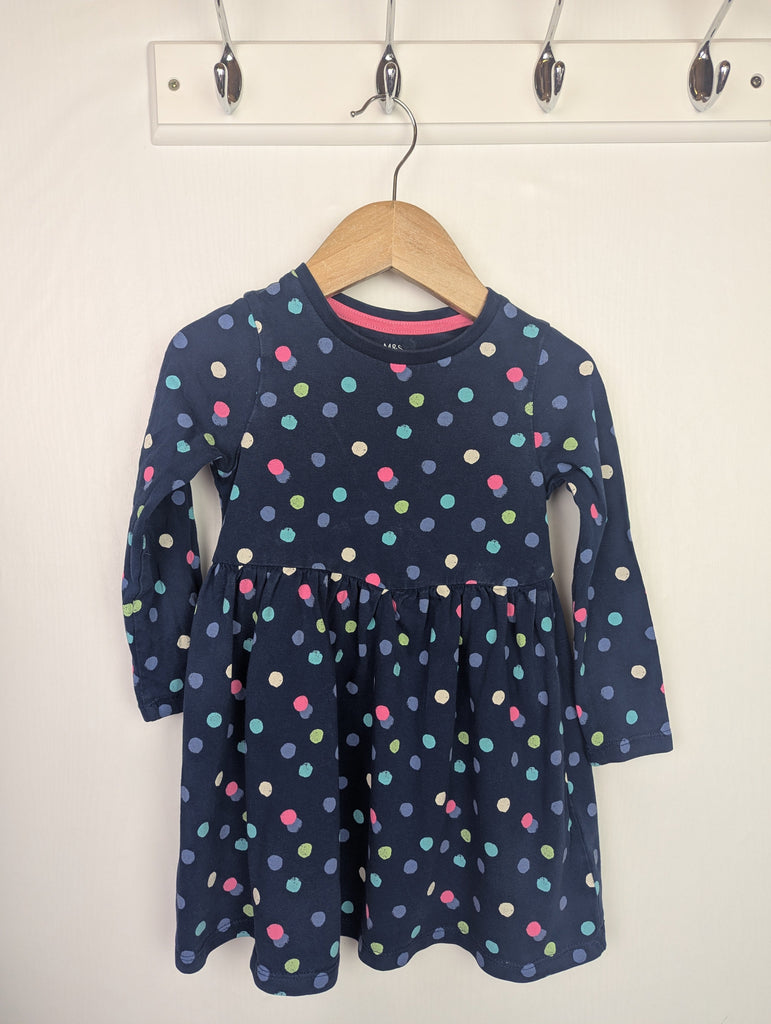 M&S Navy Spotty Dress - Girls 2-3 Years Little Ones Preloved Used, Preloved, Preworn Baby, Girls & Boys Clothes. Kids & Children's second hand Clothing UK Online. Cheap affordable. Brands including Next, Joules, Nutmeg Morrisons, TU, F&F, H&M.