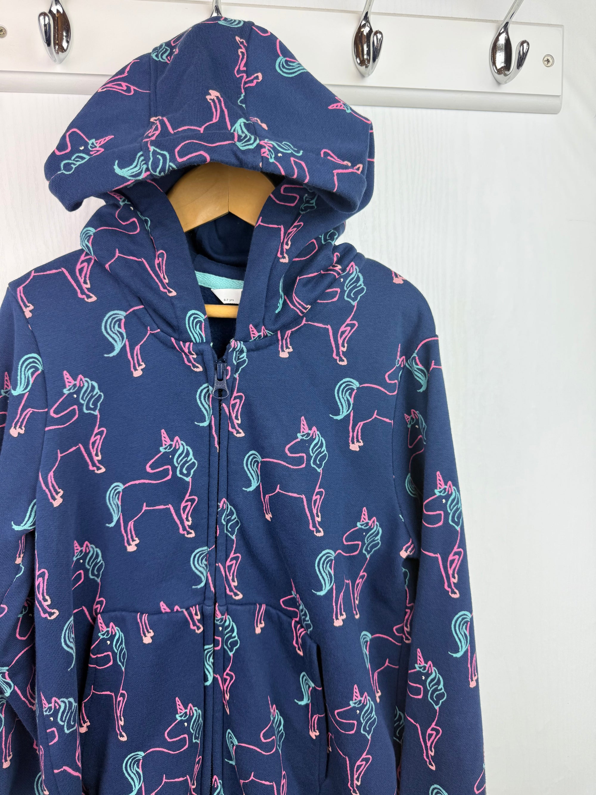 M&S Navy Unicorn Zip Hoodie - Girls 6 - 7 Years - Little Ones Preloved. Second Hand Children's & Preloved Baby, Kids, Girls & Boys Clothes. UK online