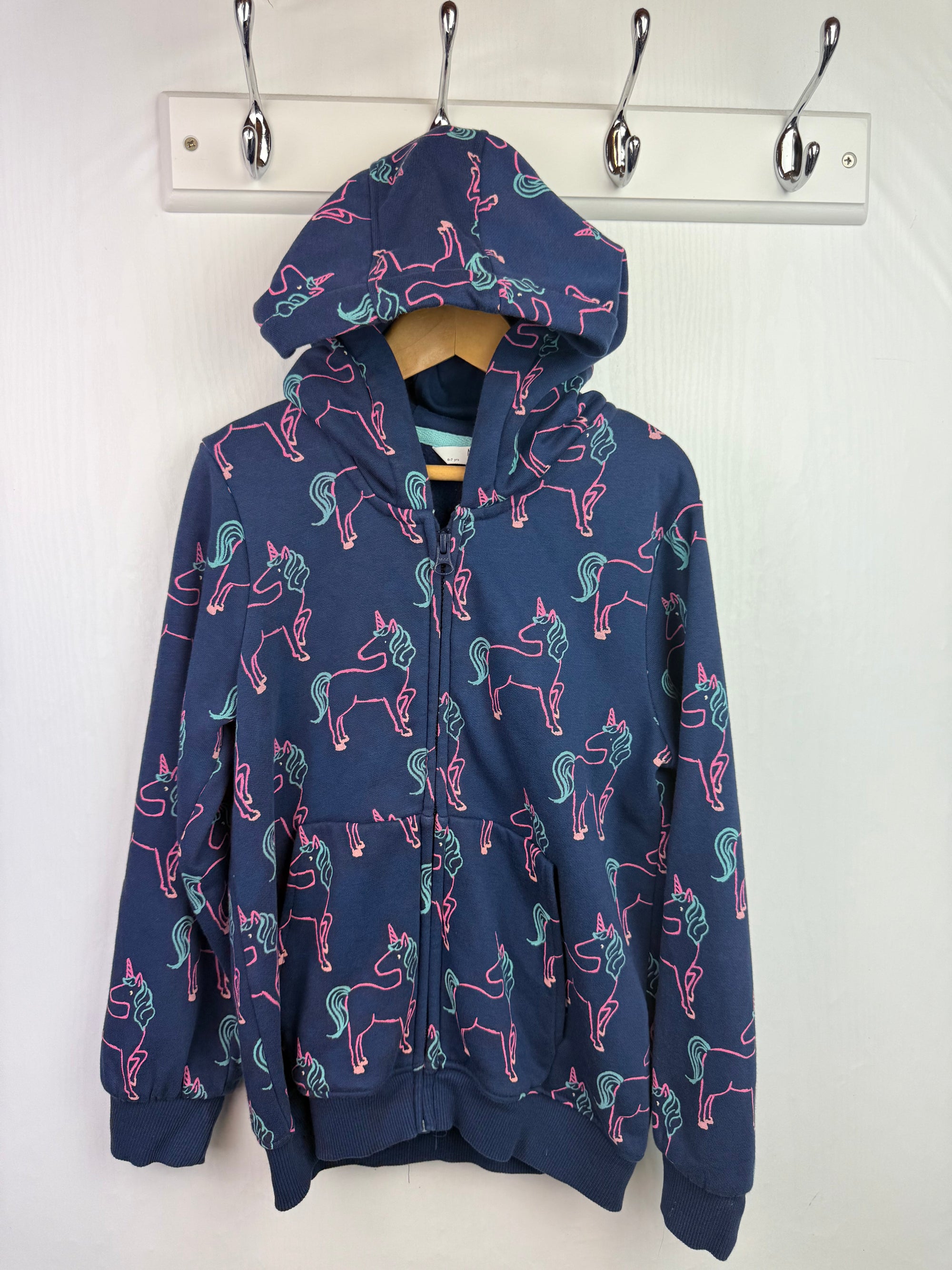 M&S Navy Unicorn Zip Hoodie - Girls 6 - 7 Years - Little Ones Preloved. Second Hand Children's & Preloved Baby, Kids, Girls & Boys Clothes. UK online