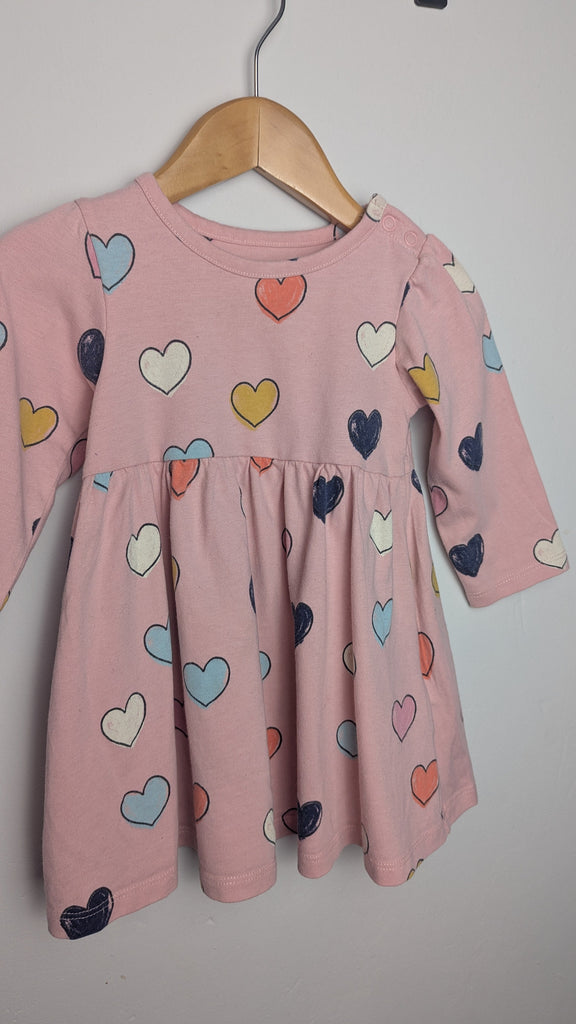 M&S Pink Heart Long Sleeve Dress - Girls 6-9 Months Little Ones Preloved Used, Preloved, Preworn & Second Hand Baby, Kids & Children's Clothing UK Online. Cheap affordable. Brands including Next, Joules, Nutmeg Morrisons, TU, F&F, H&M.