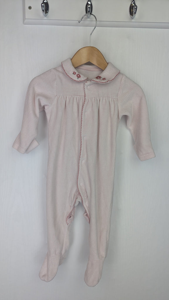 M&S Pink Striped Velour Sleepsuit - Girls 3-6 Months Marks & Spencer Used, Preloved, Preworn Baby, Girls & Boys Clothes. Kids & Children's second hand Clothing UK Online. Cheap affordable. Brands including Next, Joules, Nutmeg Morrisons, TU, F&F, H&M.