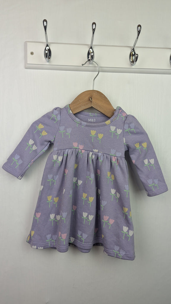 M&S Purple Floral Jersey Dress - Girls 0-3 Months Little Ones Preloved Used, Preloved, Preworn & Second Hand Baby, Kids & Children's Clothing UK Online. Cheap affordable. Brands including Next, Joules, Nutmeg Morrisons, TU, F&F, H&M.