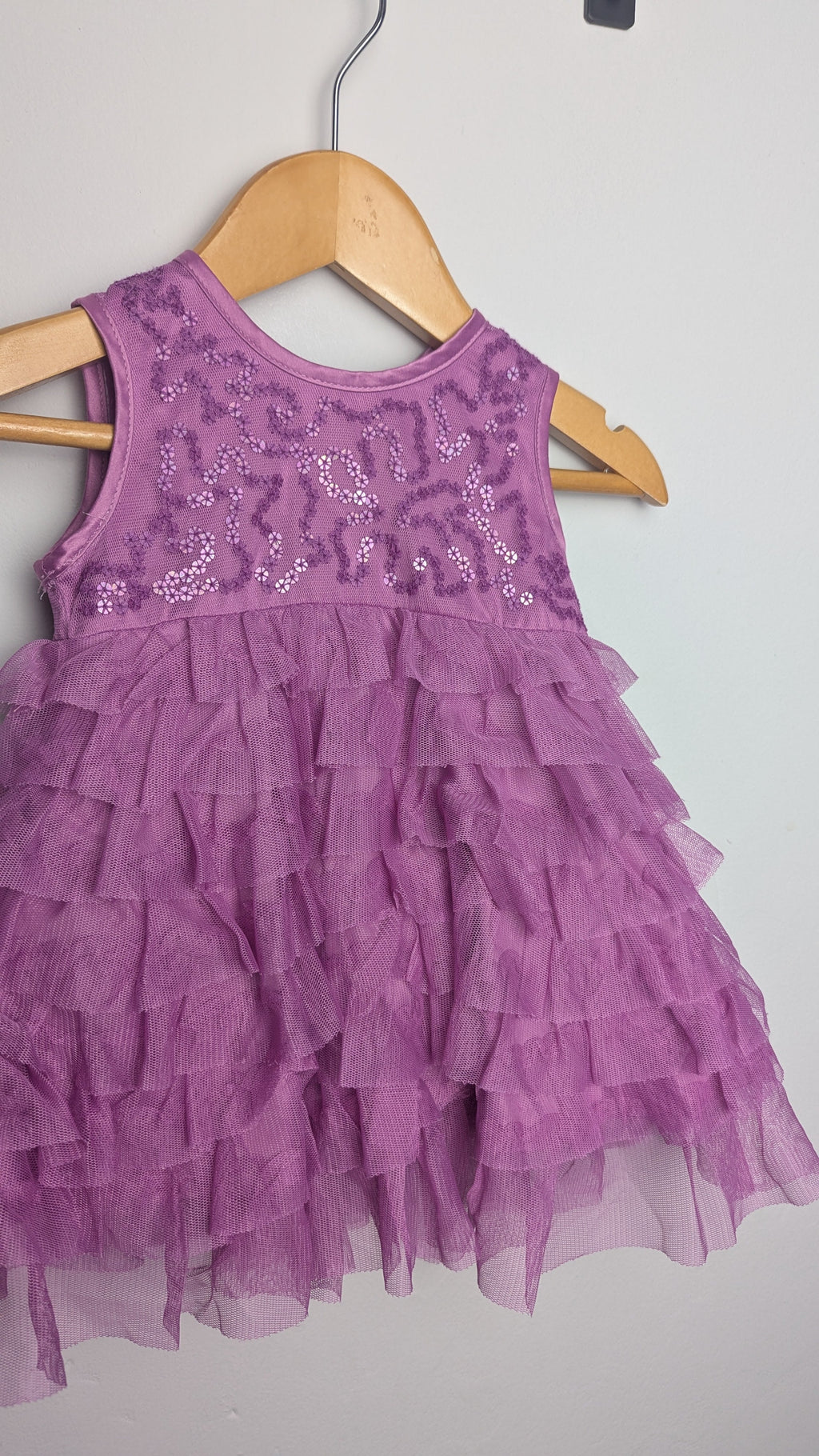 M&S Purple Sequin Ruffle Dress - Girls 0 - 3 Months - Little Ones Preloved. Second Hand Children's & Preloved Baby, Kids, Girls & Boys Clothes. UK online