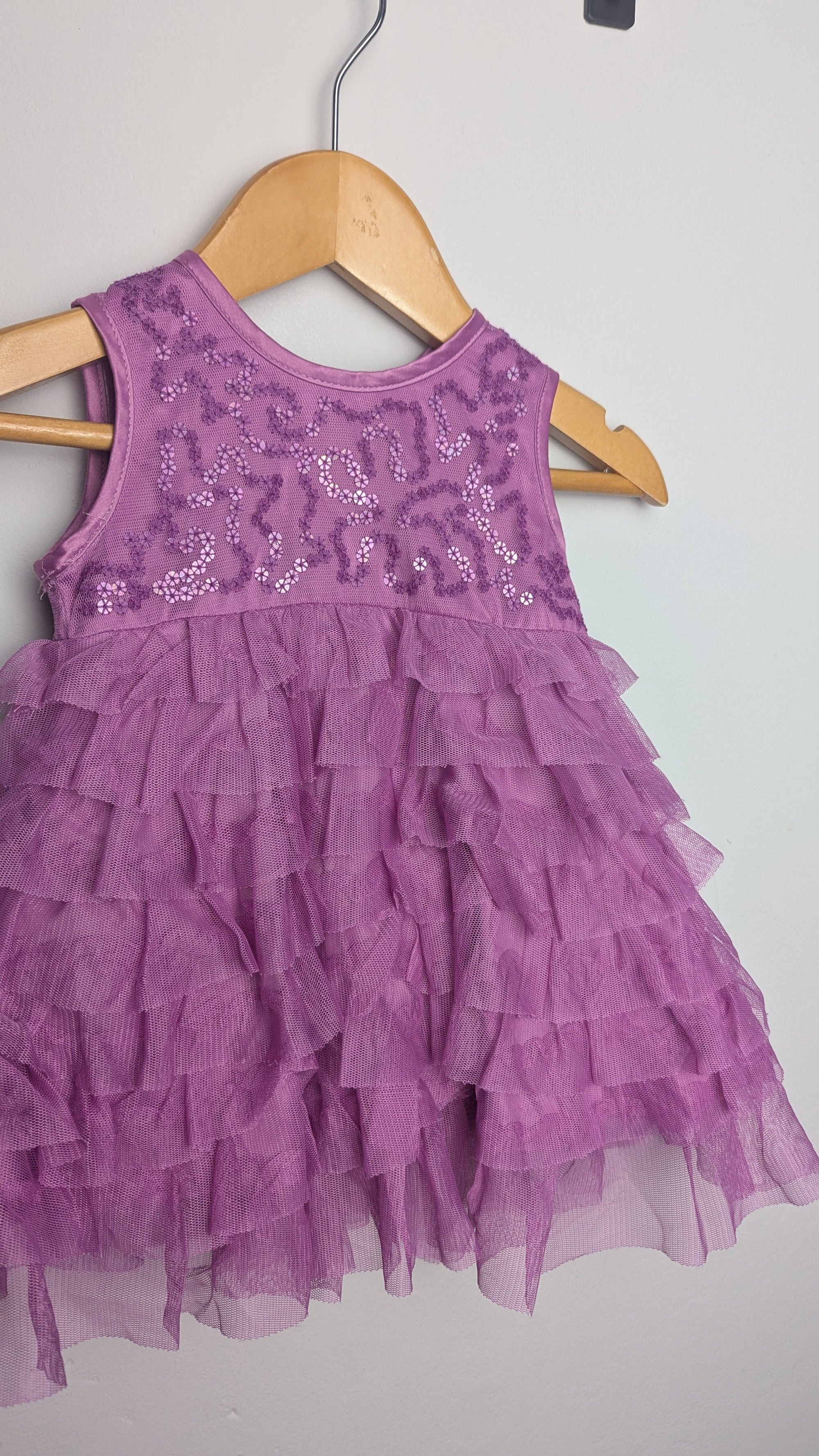 M&S Purple Sequin Ruffle Dress - Girls 0 - 3 Months - Little Ones Preloved. Second Hand Children's & Preloved Baby, Kids, Girls & Boys Clothes. UK online