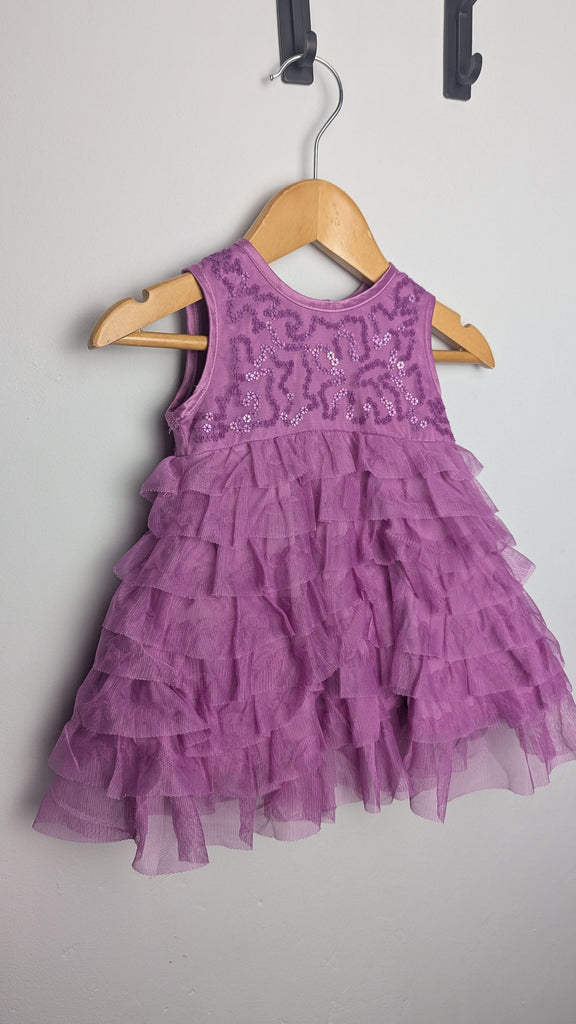 M&S Purple Sequin Ruffle Dress - Girls 0-3 Months Little Ones Preloved Used, Preloved, Preworn & Second Hand Baby, Kids & Children's Clothing UK Online. Cheap affordable. Brands including Next, Joules, Nutmeg Morrisons, TU, F&F, H&M.