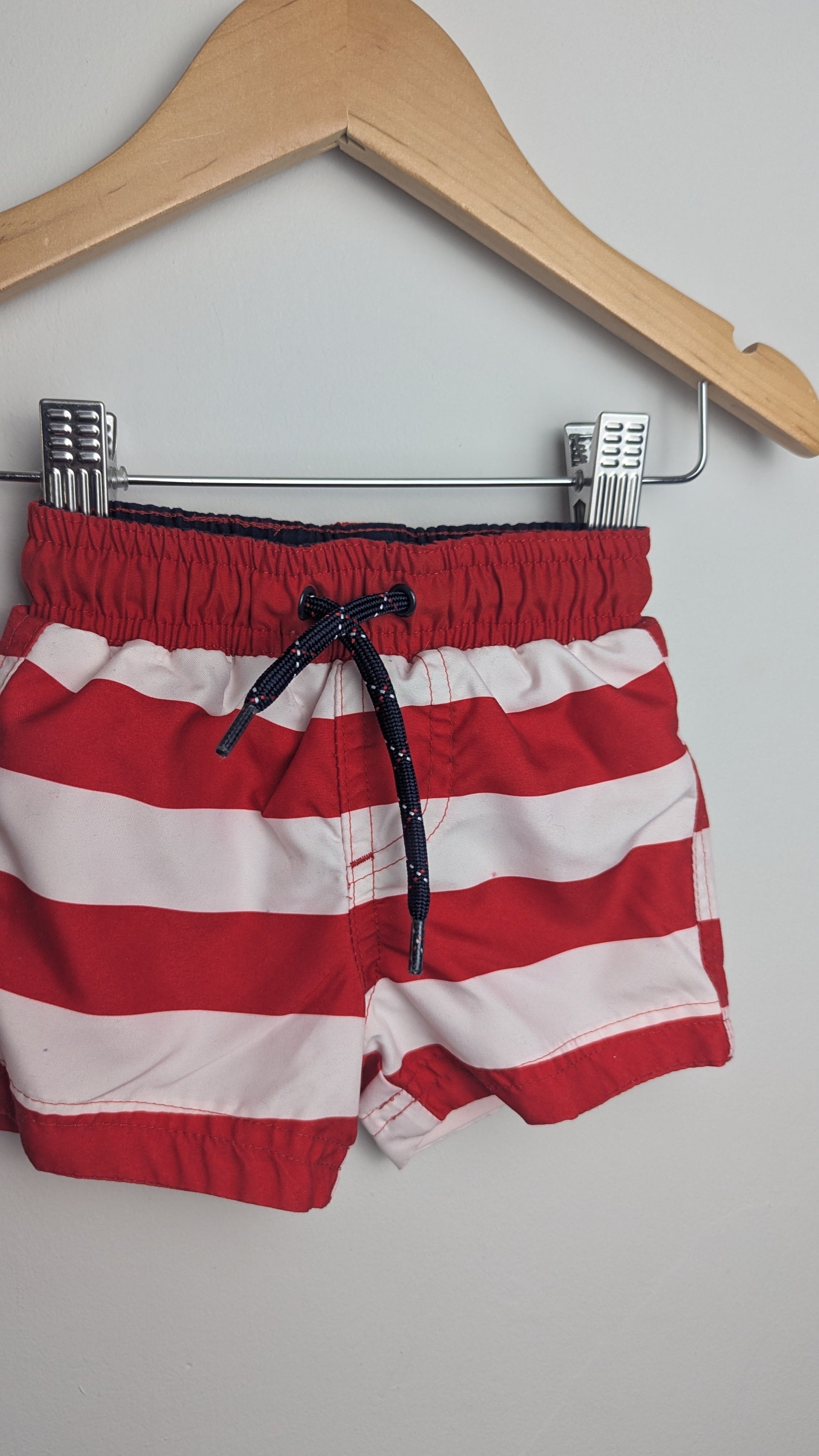 M&S Red & White Striped Swim Shorts - Boys 3 - 6 Months - Little Ones Preloved. Second Hand Children's & Preloved Baby, Kids, Girls & Boys Clothes. UK online