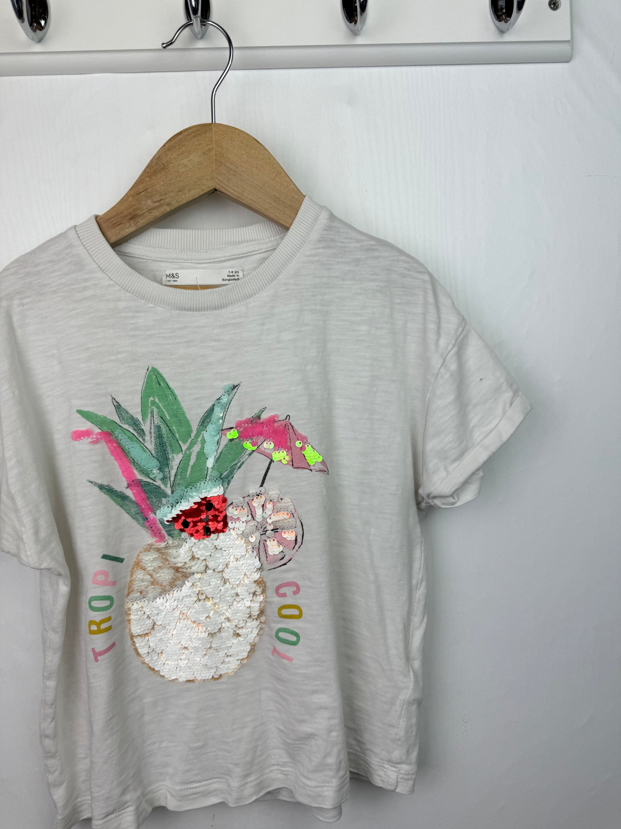 M&S Sequn Floral Short Sleeve Top - Girls 7 - 8 Years - Little Ones Preloved. Second Hand Children's & Preloved Baby, Kids, Girls & Boys Clothes. UK online