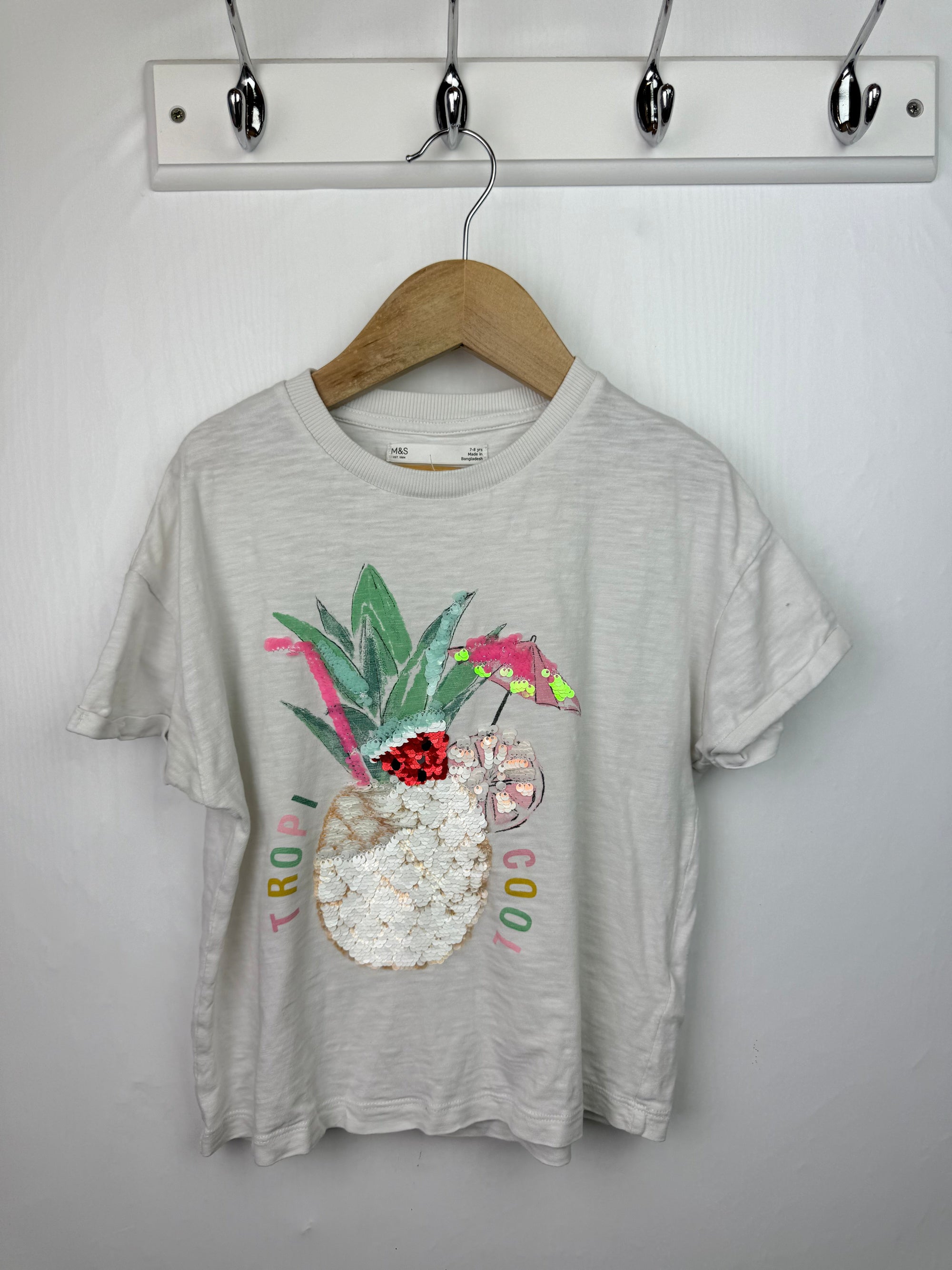 M&S Sequn Floral Short Sleeve Top - Girls 7 - 8 Years - Little Ones Preloved. Second Hand Children's & Preloved Baby, Kids, Girls & Boys Clothes. UK online