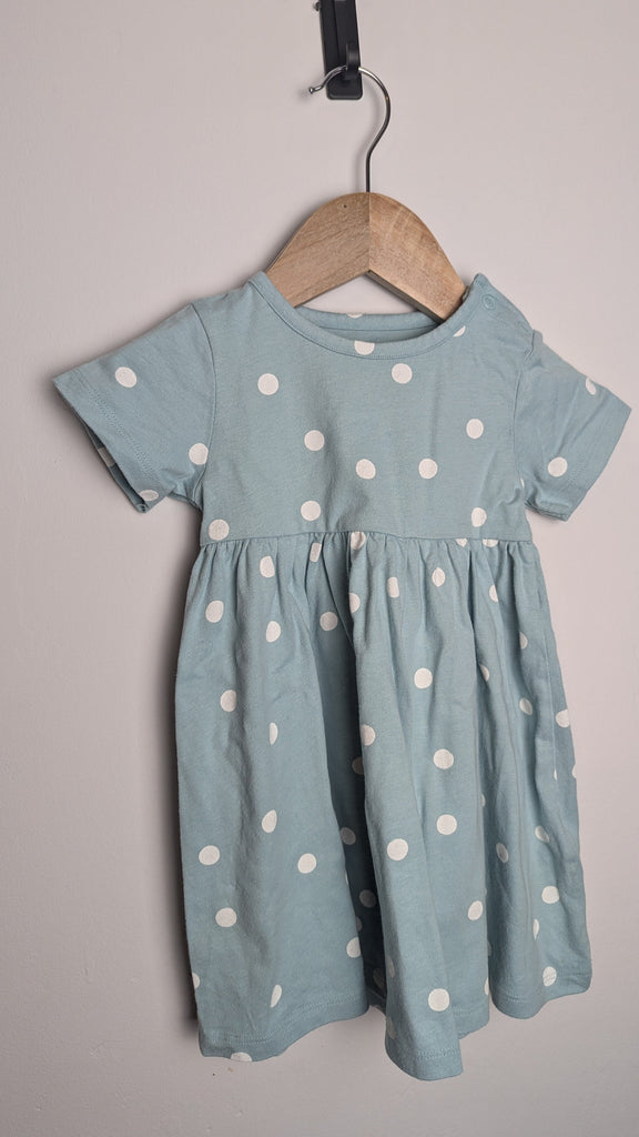 M&S Short Sleeve Blue Polka Dot Dress - Girls 12-18 Months Little Ones Preloved Used, Preloved, Preworn & Second Hand Baby, Kids & Children's Clothing UK Online. Cheap affordable. Brands including Next, Joules, Nutmeg Morrisons, TU, F&F, H&M.