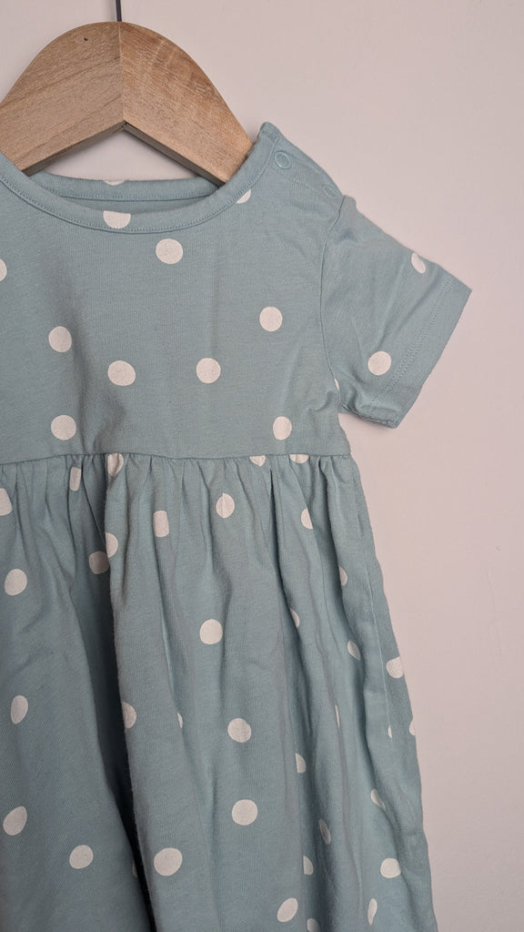 M&S Short Sleeve Blue Polka Dot Dress - Girls 12-18 Months Little Ones Preloved Used, Preloved, Preworn & Second Hand Baby, Kids & Children's Clothing UK Online. Cheap affordable. Brands including Next, Joules, Nutmeg Morrisons, TU, F&F, H&M.