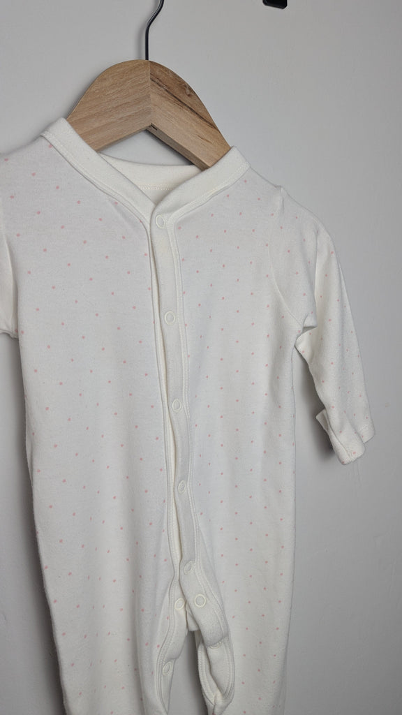 M&S White & Pink Spot Sleepsuit - Girls 3-6 Months Little Ones Preloved Used, Preloved, Preworn & Second Hand Baby, Kids & Children's Clothing UK Online. Cheap affordable. Brands including Next, Joules, Nutmeg Morrisons, TU, F&F, H&M.