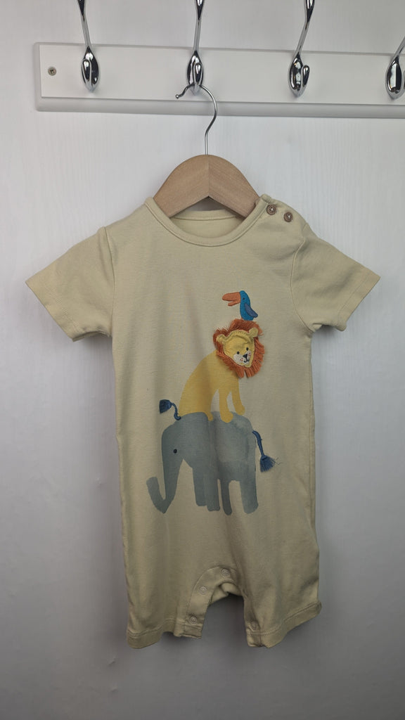 M&S Yellow Elephant & Lion Romper - Unisex 9-12 Months Little Ones Preloved Used, Preloved, Preworn & Second Hand Baby, Kids & Children's Clothing UK Online. Cheap affordable. Brands including Next, Joules, Nutmeg Morrisons, TU, F&F, H&M.