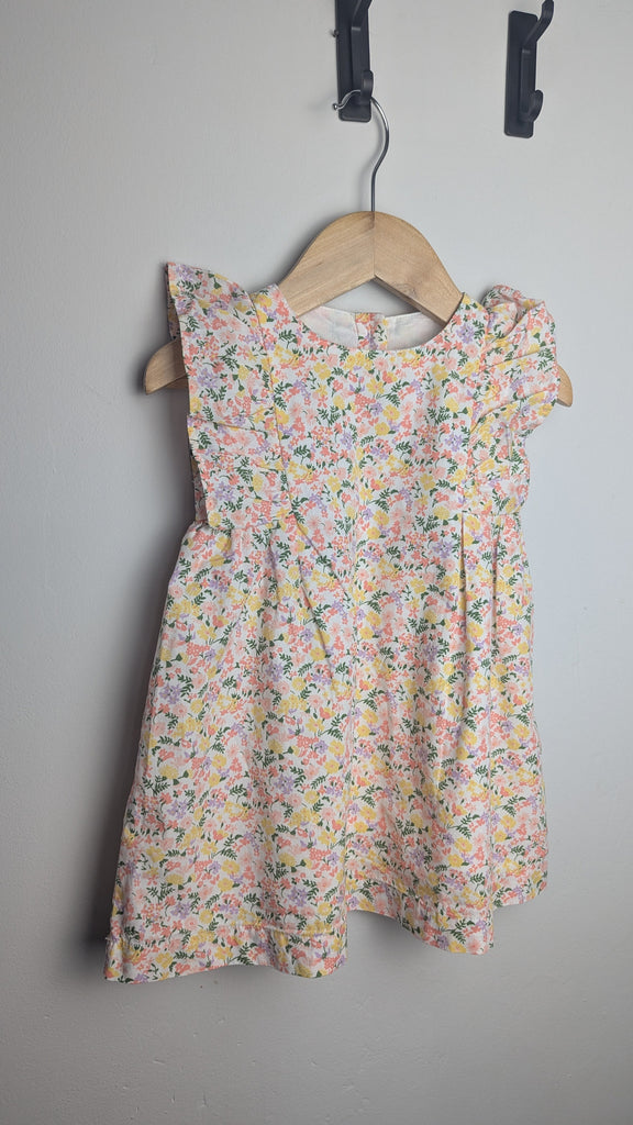 M&S Yellow & Peach Floral Dress - Girls 9-12 Months Little Ones Preloved Used, Preloved, Preworn & Second Hand Baby, Kids & Children's Clothing UK Online. Cheap affordable. Brands including Next, Joules, Nutmeg Morrisons, TU, F&F, H&M.