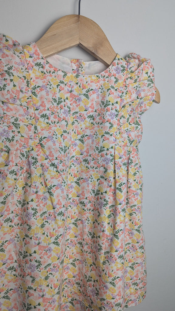 M&S Yellow & Peach Floral Dress - Girls 9-12 Months Little Ones Preloved Used, Preloved, Preworn & Second Hand Baby, Kids & Children's Clothing UK Online. Cheap affordable. Brands including Next, Joules, Nutmeg Morrisons, TU, F&F, H&M.