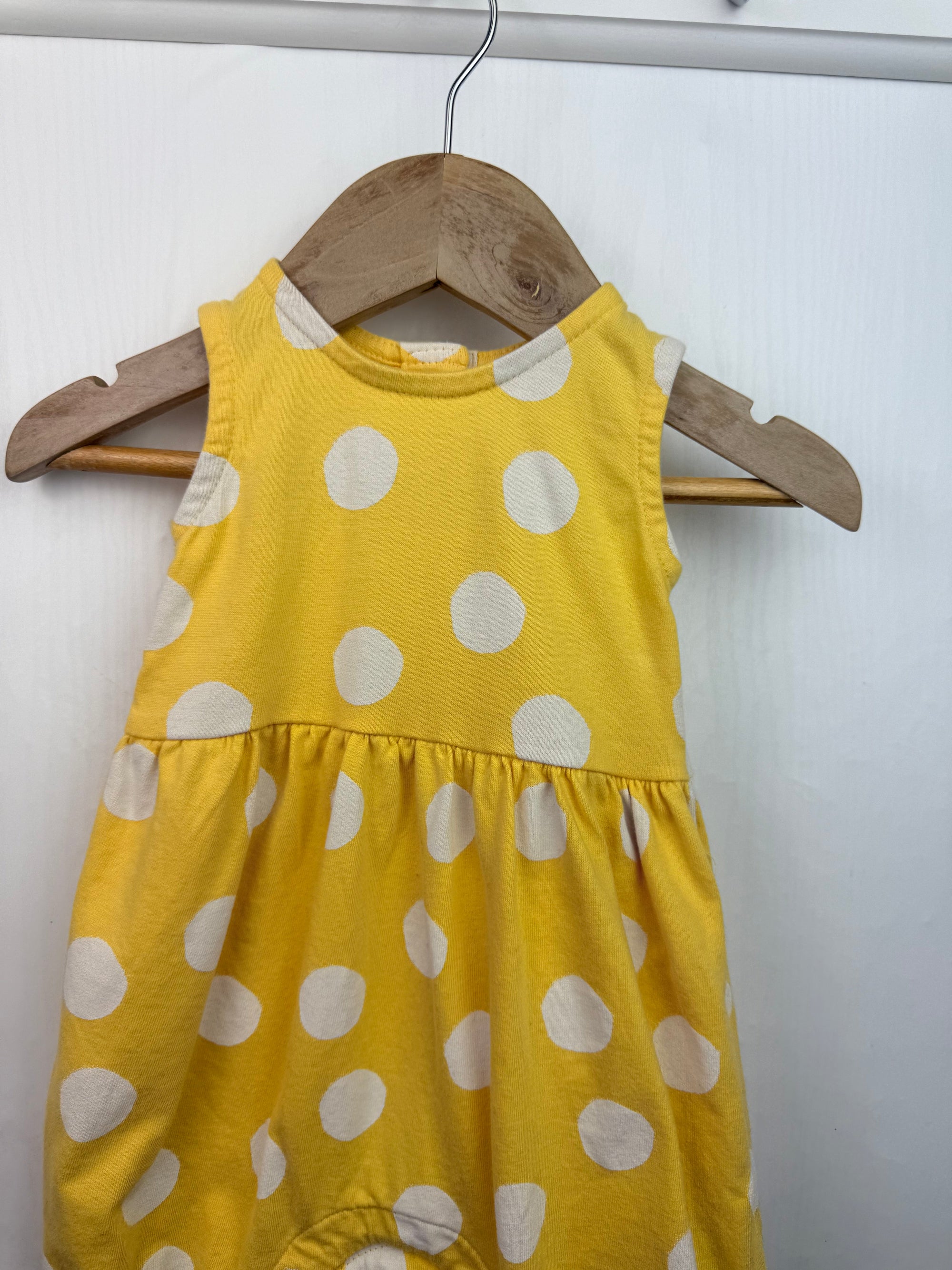 M&S Yellow Polka Dot Romper - Baby Girls 3 - 6 Months - Little Ones Preloved. Second Hand Children's & Preloved Baby, Kids, Girls & Boys Clothes. UK online