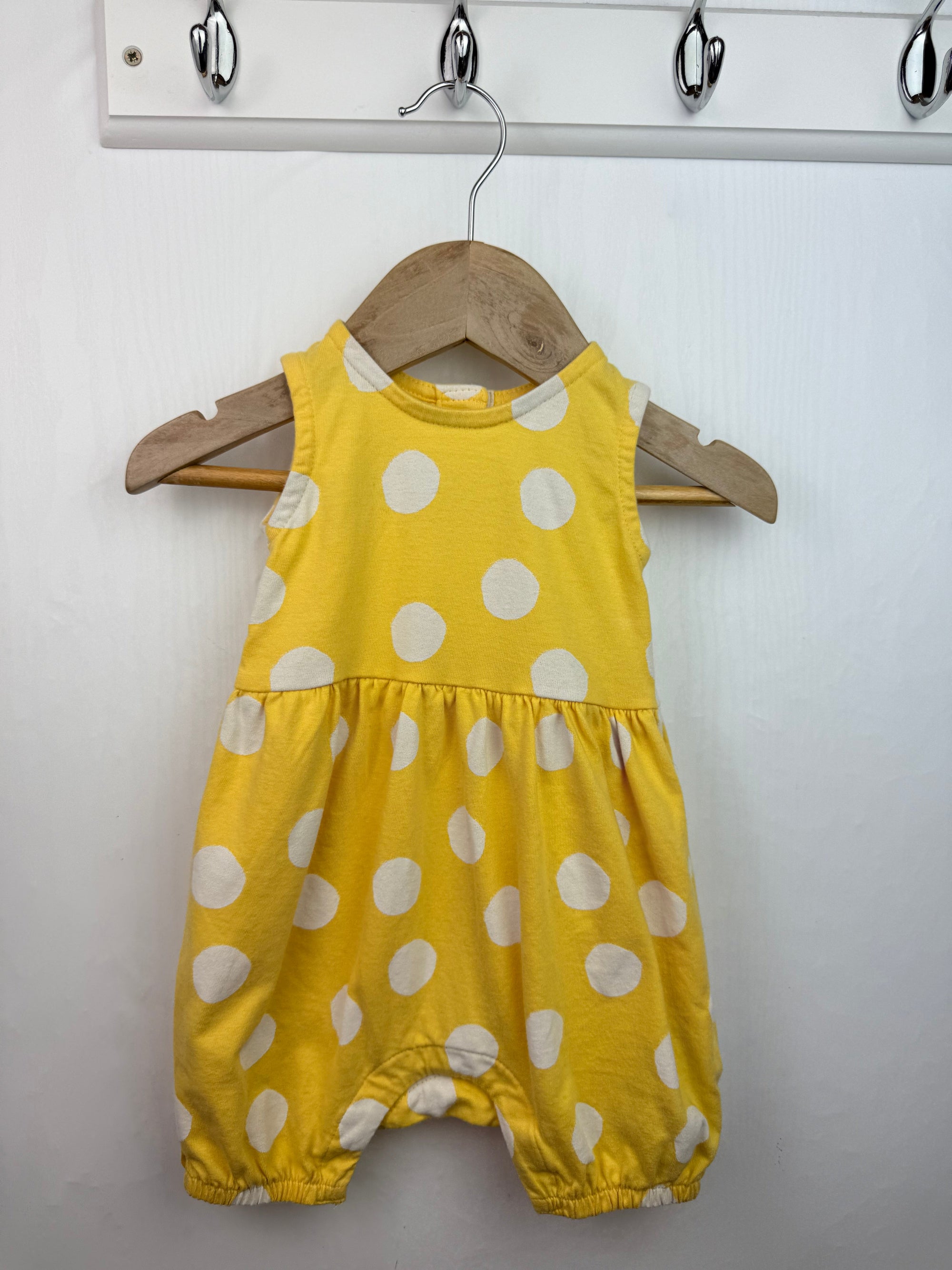 M&S Yellow Polka Dot Romper - Baby Girls 3 - 6 Months - Little Ones Preloved. Second Hand Children's & Preloved Baby, Kids, Girls & Boys Clothes. UK online
